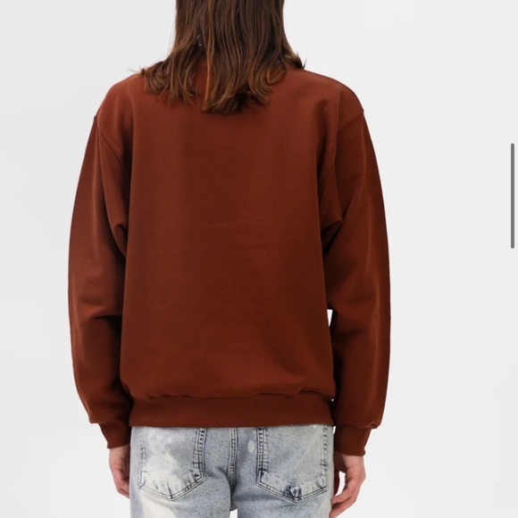 Aknvas Brown Crewneck Sweatshirt Light Yellow Logo Mens Size Large - Picture 3 of 9